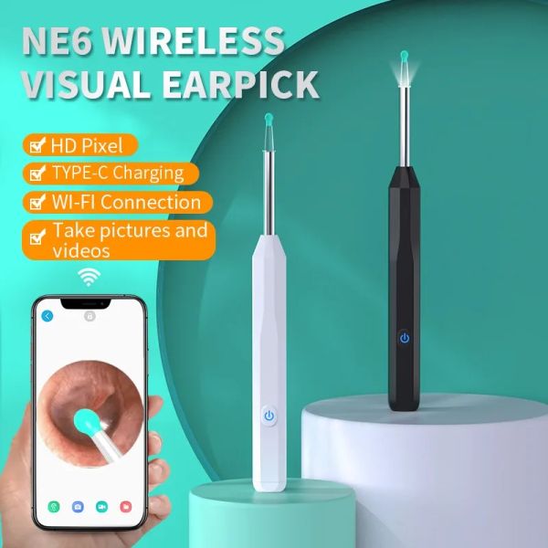 Ensembles NE6 Cuillère à creuser l'oreille visuelle Endoscope WiFi sans fil Haute définition Collecte d'oreille Kit de nettoyage d'oreille sûr pour adultes