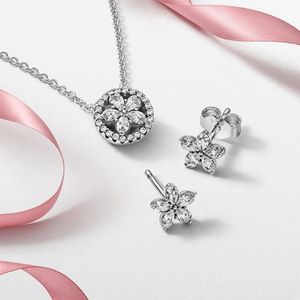 Conjuntos nuevos 100% de alta calidad Original 1:1, collar con copos de nieve brillantes, pendientes, conjunto de regalo de joyería romántica de Navidad para mujer