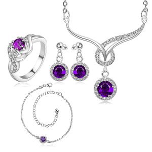 Sets nouveaux 925 encarts en argent sterling familiale chanceuse de quatre ensembles de bijoux violets DFMSS784C Factory Sale Direct Widding 925 Silver