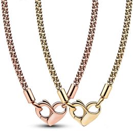 Définit un nouveau collier de chaîne cloutée sur les moments en or rose pour 925 Sterling Silver Perle Charm Diy Europe Bijoux