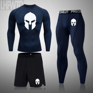 Stelt nieuwe Spartan Logo Compression Men's Sport Quick Dry Running Sets Kleding Tracksuit Joggers Training Gym Fitness Superhero Mens