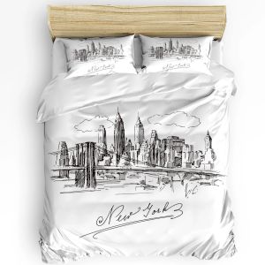 Stelt New York Sketch City dekbedoverbedrijf beddenbedden set voor dubbele huis textiel quilt deksel kussenslopen slaapkamer beddengoed set (geen blad)