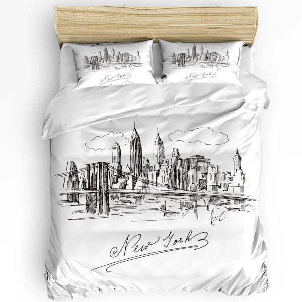 Sets New York Sketch City Couette Cover Lit Litding Set pour Double Home Textile Couper Couper à aire-oreiller Ensemble de litière de chambre (pas de feuille)