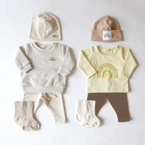 Définit des vêtements pour bébé nouveau-né ensemble Toddler bébé fille douce biologique Coton Coton Casual Rainbow Tops Sweater + Leggings Panter 2pcs Tenues nouvelles