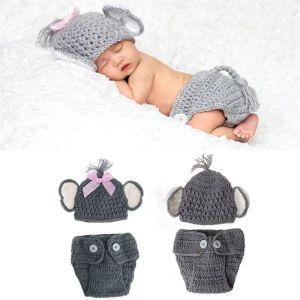 Définit le nouveau-né bébé éléphant tricot crochet bébé costume de chapeau bébé bébé filles garçons photographie photo tenues