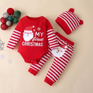 Ensemble des vêtements pour bébés filles nouveau-nés mets mes premières tenues imprimées à rayures de cerf de Noël Romper + Pant Suit Enfants Costume Boy Vêtements