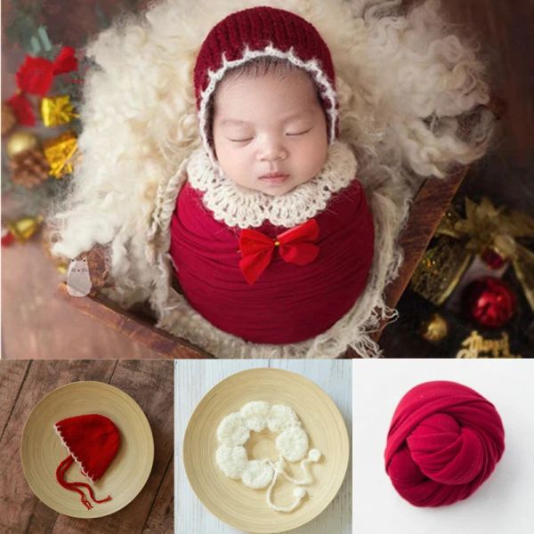 Conjuntos de ropa de fotografía recién nacida Crochet Christmas Hat+Shawl+Wrap 3pcs/set Studio Baby Photos Props Accesorios Regalos recién nacidos Infant