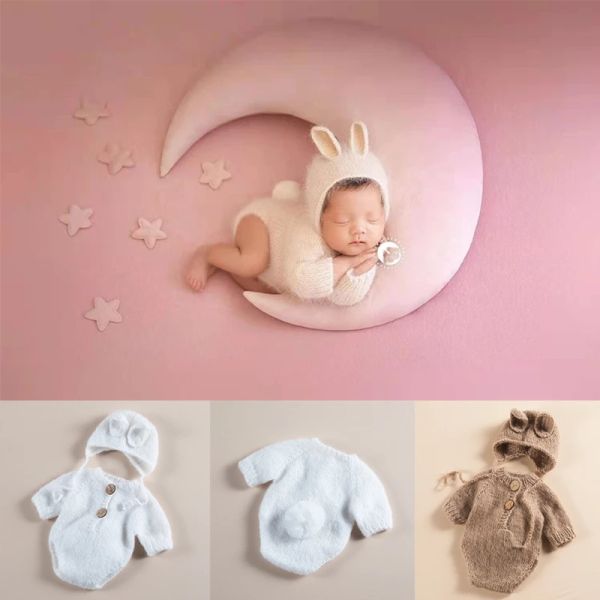 Ensembles de vêtements de photographie pour nouveau-né, chapeau tricoté + combinaison pour bébé, accessoires de Studio pour nouveau-né, vêtements de lapin