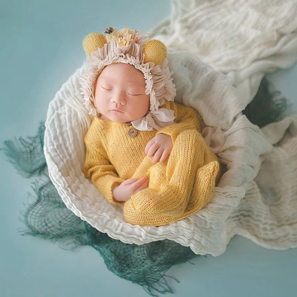 Conjuntos de ropa de fotografía para recién nacidos, sombrero, mono, almohada y muñeca, 4 unidades/juego, accesorios utillería de fotografía para bebé, envoltura de fondo, trajes para fotografía de estudio