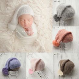 Sets pasgeboren fotografie hoed rekwisieten nieuwe nertsenbont bal hoed baby handgemaakte gebreide effen kleur kinderen rekwisieten