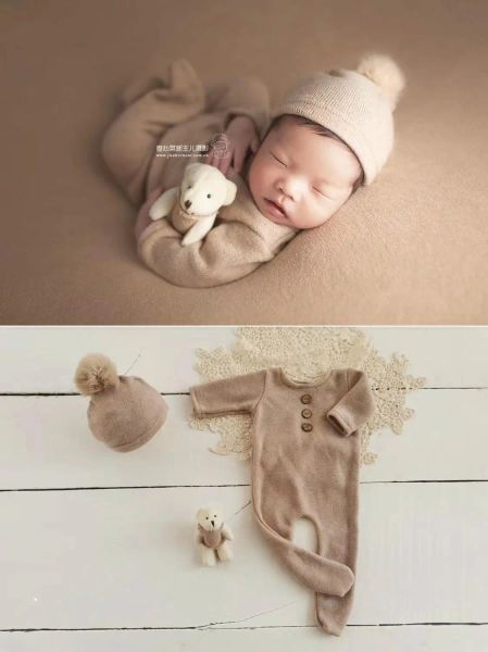 Ensembles d'accessoires de photographie pour nouveau-nés, ensemble de vêtements ours pour bébé, combinaison de prise de vue Photo, chapeau, accessoires de poupée, vêtements Photo, tenues