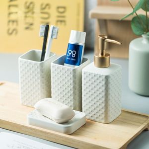 Sets Nordic Badkamer Accessoires Set Keramiek Huishoudelijke Zeepdispenser Lotion Fles Mond Cup Zeep Houders Wassen Gereedschap