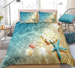 Ensemble de literie d'océan Ensemble de couvre-couette Coast Beach Set Set Blue Starfish Bed Set Kids Teen Shell Home Textiles Bed Bedpread Quilt Cover