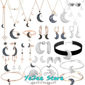 Ensembles de bijoux en cristal pour femmes, ensemble de bijoux originaux, glamour, luxe, classique, étoile, lune, boucles d'oreilles, collier, Bracelet, cadeau pour femmes, nouvelle tendance 2024