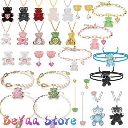 Conjuntos Original 2024 Teddy Trendy Charm Crystal Little Bear Pendiente Pulsera Anillo Collar Conjuntos de joyería fina para mujeres Regalos de Navidad