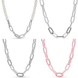 Sets Original 925 Sterling Silver Rose Me Freshwater Cultured Pearl Small Link Chain ketting voor populaire Bead Charm Diy Jewelry