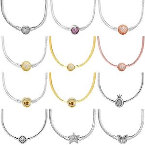 Ensembles Original 925 en argent Sterling étoile filante pavé coeur Halo fermoir serpent chaîne collier pour perle populaire charme bijoux à bricoler soi-même