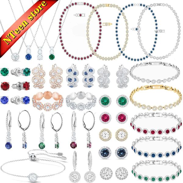 Conjuntos Original Swa Necklace Boutique Jewelry Set Angelic Series Crystal Charm Pendientes, anillos, pulseras, banda de regalo para mujer