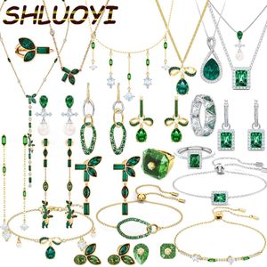 Sets Originele Swa2022 Hoge Kwaliteit Boutique Sieraden Set Groene Kristal Collectie Dames Oostenrijkse Kristallen Ketting Ring Feestcadeau