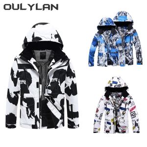 Sets Oulylan Ski Jacket Men Dames Winddichte waterdichte Winter Ski Coat Ski Wear Solid Color Hooded Warm Snowboard Ski -pak