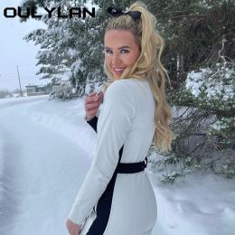 Ensembles oulylan blanc un morceau de ski de ski épaississer l'hiver chaud femme snowboard skisuit extérieur de ski sportif pantalon de ski zipper usure de ski