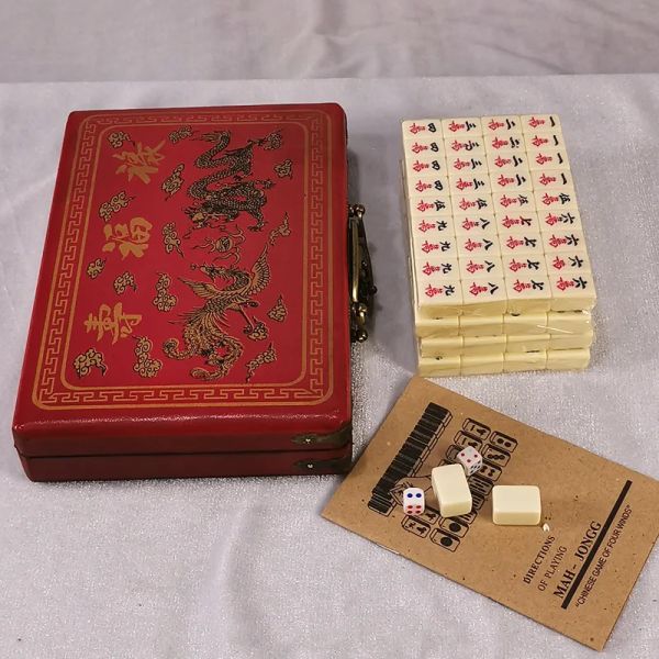 Sets en plein air voyage mini vintage Mahjong portable de voyage de voyage TABLEALLE TABLEALLE PLACE MAHjong chinois avec jeu de cartes de cartes de cartes de cartes de cartes de cartes