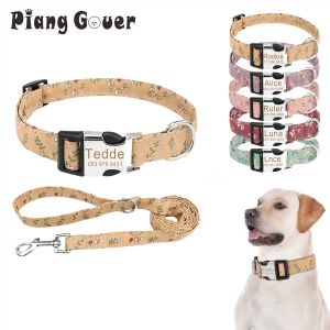 Ensembles de laisses de collier pour animaux de compagnie, ensemble de laisses personnalisées pour chiot, chat, chien, plaque signalétique personnalisée, collier d'identification pour chiens de taille moyenne et grande