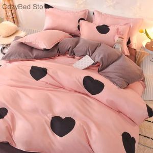 Sets Pink Heart Bedding Juego de lámina de cama de cama encantadora cubierta nórdica 240x220 Single Double Queen King Countas Cubiertas de cama suave Clama de cama