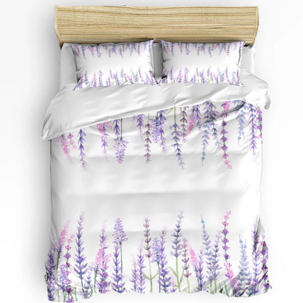 Ensemble Plante Purple Lavender Watercolor Flower 3pcs Litteur Set pour chambre à coucher pour double lit pour maison de couvre-couverture de couette de couette