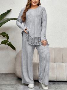 Ensembles plus taille d'automne de mode d'hiver chasure-pulls décontractés femme pantalon de survêtement solide lâche à manches longues à manches longues