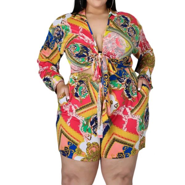 Ensembles de taille plus ensembles en gros de deux morceaux set femmes chemises imprimées top et short élastique streetwear décontracté dropshipping 2021