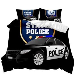 Sets Police Car Subvet Cover Black Policeman Car Set Bedding Twin Bat de dibujos animados Vehículo Velocador Cubierto