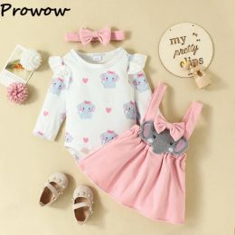 Sets prowow Elephant Baby Girls Turnits Cartoon Imprime Bodys + Elephant Party Dress NOUVEAU Costume Fox Costume Bébé Vêtements de naissance pour filles