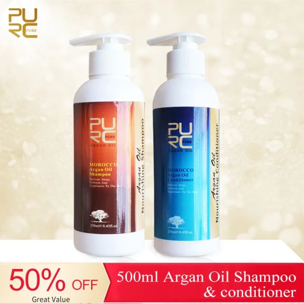 Juegos de aceite de argán PURC para el tratamiento del cabello, juego de champú y acondicionador, reparación del cabello con daños encrespados, kits hidratantes nutritivos para el cuidado suave