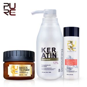 Conjuntos de queratina brasileña PURC 12% formalina 300ml tratamiento de queratina set mascarilla mágica para el cabello reparar daños el cabello hace que el cabello brille suave