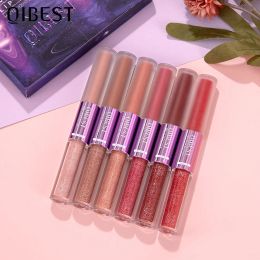 Sets QIBEST Lip Make-Up Sets 2 In 1 Dubbele Kop Matte Vloeibare Lipstick Glitter Lipgloss Glanzende Hydraterende Lip Glazuur Langdurige Tint