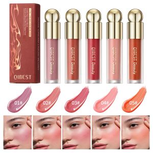 Ensembles QIBEST Liquid Cheek Blush Facial Nourrissant Blush Stick Étanche Polyvalent Eyeslips Maquillage Blush Cosmétiques 5 Couleurs Ensemble