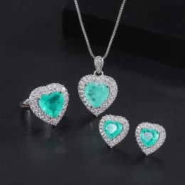 Ensembles QTT classique en forme de coeur cristal Paraiba Tourmaline ensembles de bijoux pour femmes mariage Banquet de mariée cadeau de saint valentin