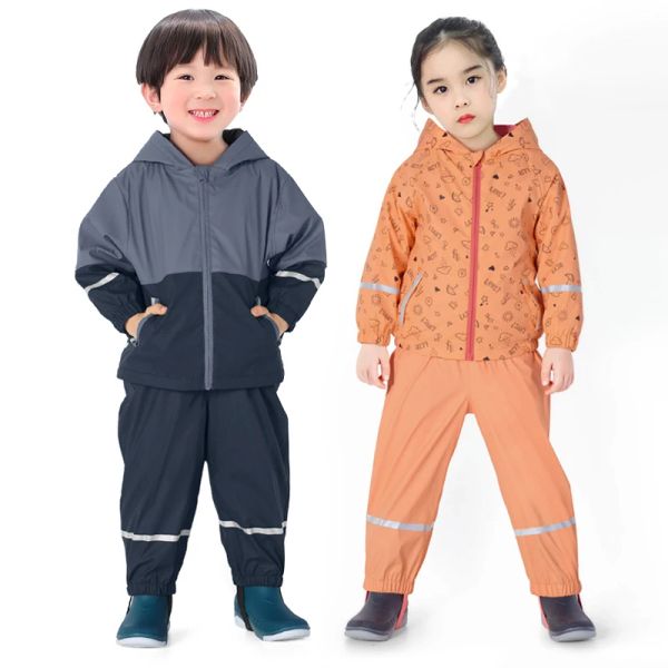 Ensembles de pluie polaire veste pantalon garçon costumes imperméable bébé filles vêtements ensemble manteau à capuche salopette Sport enfants survêtement enfants tenues