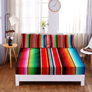 Ensemble de feuille de lit de couleur arc-en-ciel 3PC Polyester à plaque matelas ajusté solide Couvre à quatre coins avec ensemble de literie à bande élastique