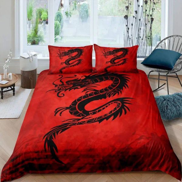 ensembles de couvre-coquette à imprimé dragon de base rouge.