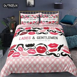 SETS ROMANCE COUVERTURE COUVERTURE HOMME MUSTACHE FEMME COVILE DE COUPLET LIP Microfibre 3D Print literie Ensemble pour les adolescents Couple de la Saint-Valentin DÉCOR HOME