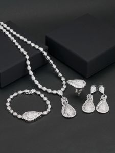 Ensembles RongHua 100% ensemble de bijoux plaqué or 18 carats, collier et boucles d'oreilles de mariage pour femmes avec diamants simulés CZ pour fiançailles et Bri