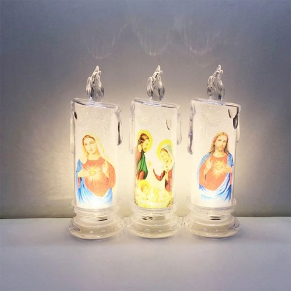 Ensembles sets jesus vierge christ lampe à bougie romantique ride à la dévotion LED sans flamme.