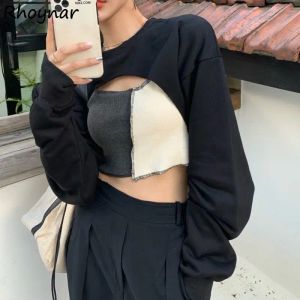 Conjuntos de sudaderas a la moda para mujer, camisola corta con retazos calada para el ombligo, trajes estéticos sexys que combinan con todo, Harajuku para mujer