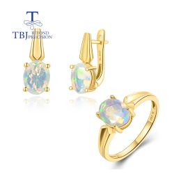 Ensembles simples riches riches en boucles d'oreille d'opale naturelle ensemble Luxe Luxury Gemstone Women Jewelry Gift 925 Sterling Silver