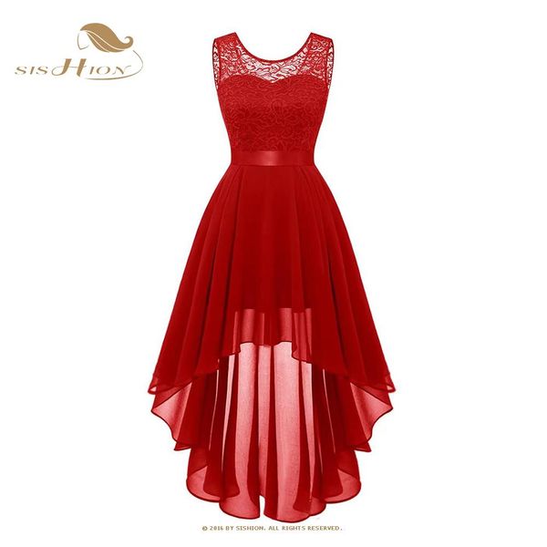 Ensembles Sishion femmes noir rouge rose sans manches élégant fête Robe en dentelle irrégulière courte avant longue dos en mousseline de soie Robe Vd3207