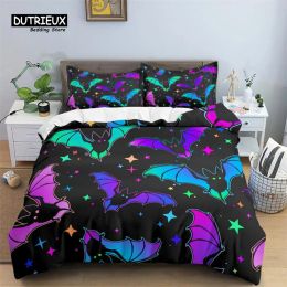 Conjuntos de ropa deantera Juego de murciélagos de Halloween cubierta nórdica King Size de microfibra Skeleton impresión Cubierta de edredón con decoración de cubiertas de almohadas