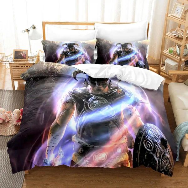 Ensembles Skyrim Libering Set Single Twin Full Full King Size Bed Set Aldult Kid Bedroom Duvetcover Set 3D Print Anime Game 2022