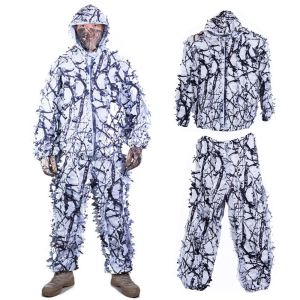 Sets Sniper CS Bionic Camouflage Suit Men 3d Maple Leaf Ghillie Suits Winter White Snow Hunting Cloths onzichtbare camo volledige set